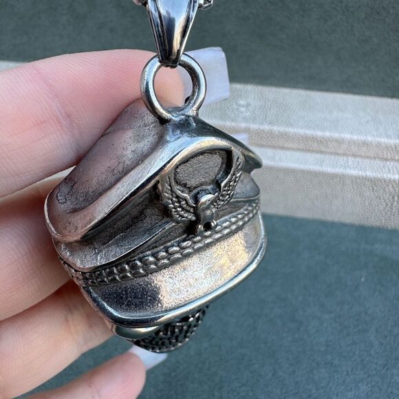 Men's Bold Skull Pendant Necklace with Red Eyes - 24" Stainless Steel Chain - Picture 8 of 17